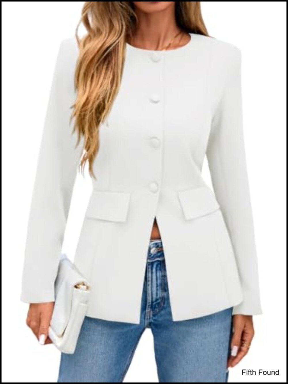 Women's Long Sleeve Button Down Crewneck Blazer Suit Jacket for Work